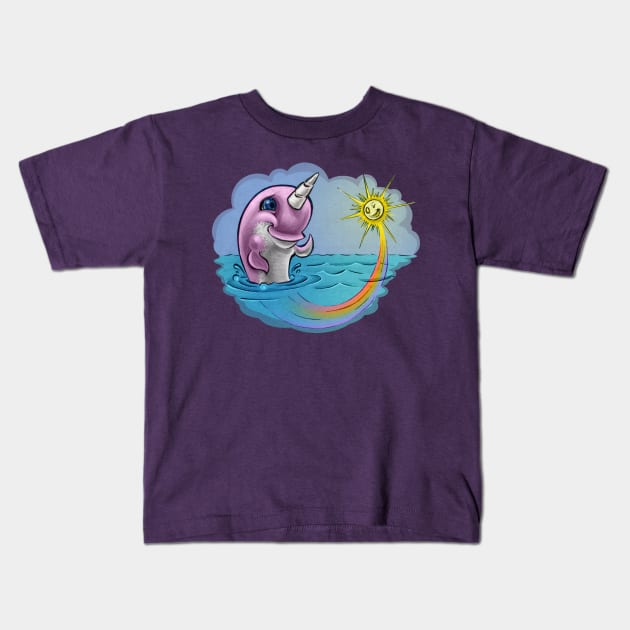 Narwhal Rainbow Sunshine Kids T-Shirt by majanation